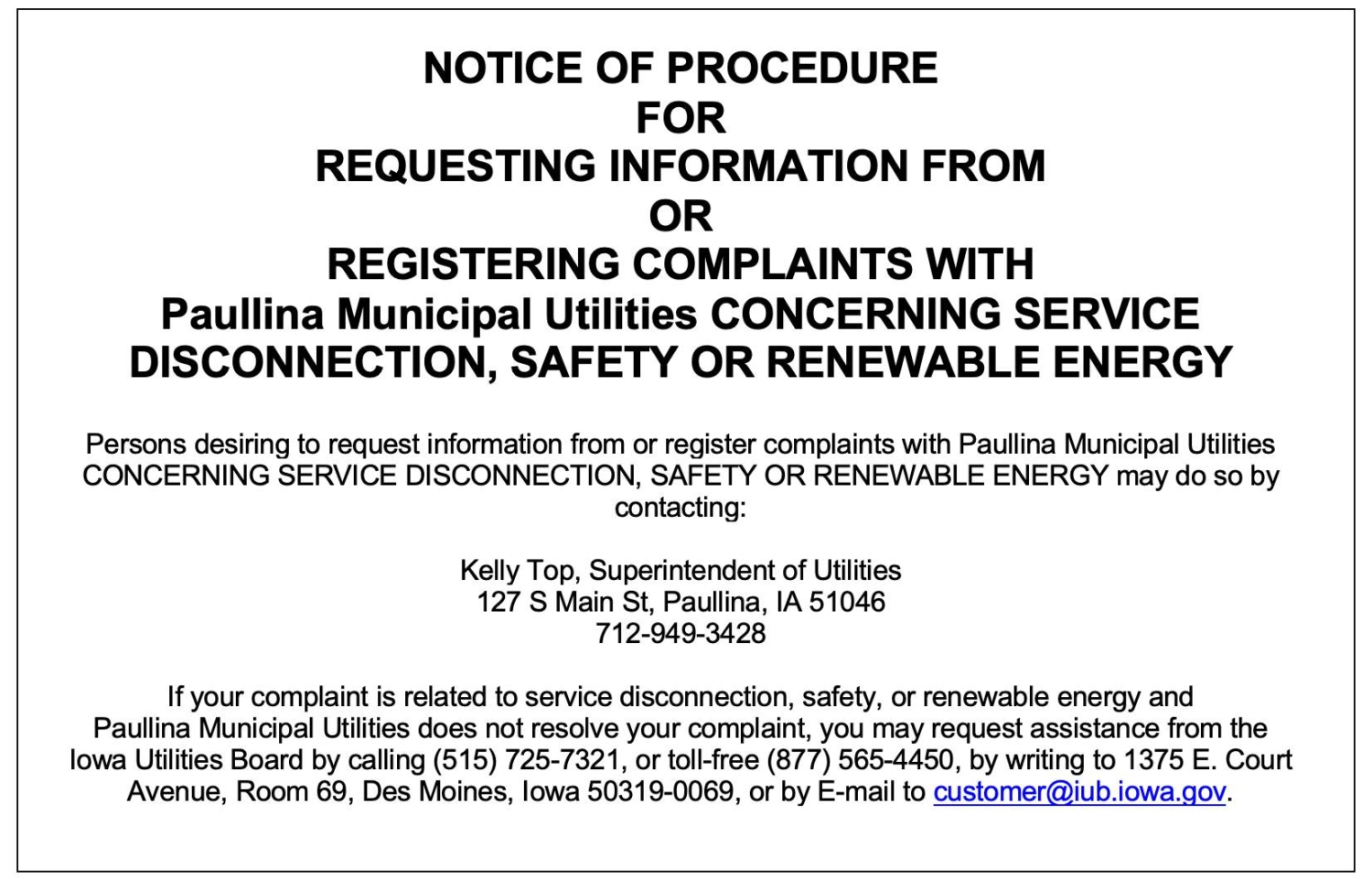 Utilities Paullina, Iowa